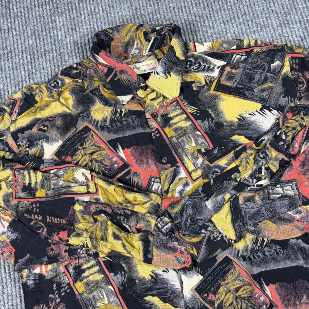 Angelo Litrico Shirt Mens Abstract Print Long Sleeve Viscose Button Up Multi